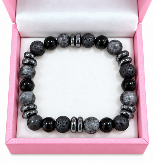Lava stone, lapis lazuli black flash 8 mm bracelet