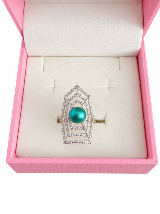 Sterling silver pearl web ring