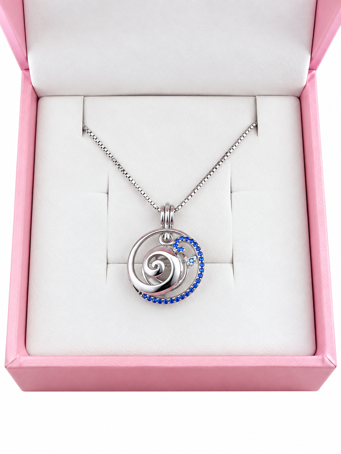 Sterling silver blue wave cage pendant