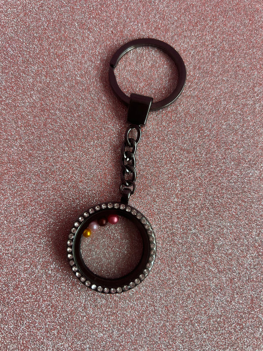 Black rhinestone keychain glass locket