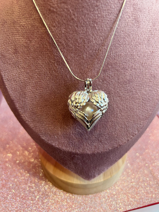 Sterling silver angel wings Edison cage pendant
