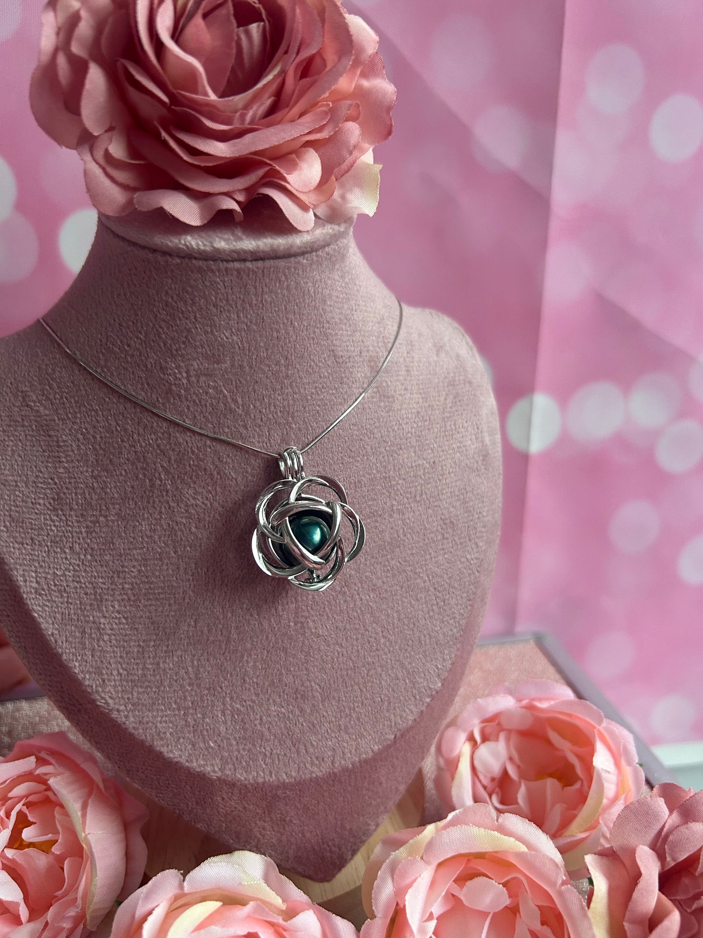 Sterling silver Edison rose cage pendant