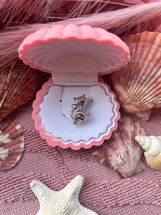 Sterling silver cubic zirconia cute cat cage pendant