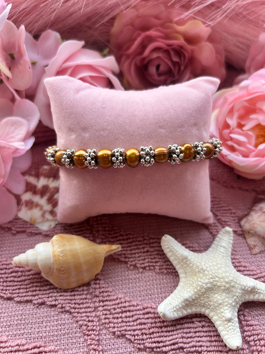 Coffee coloured potato pearl stretch bracelet