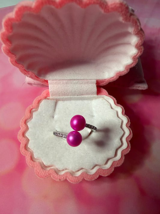 Sterling silver double pink pearl ring