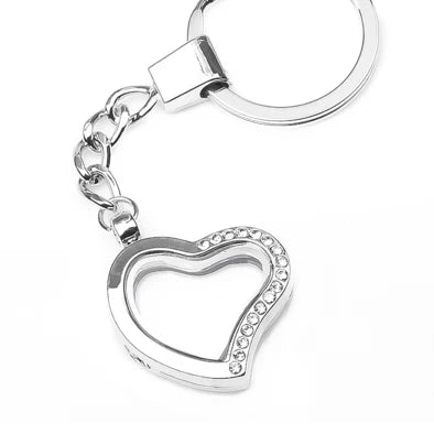 Glass love heart locket keychain
