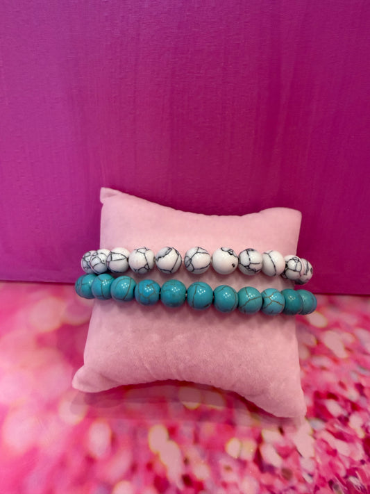 Turquoise and white turquoise gemstone bracelets
