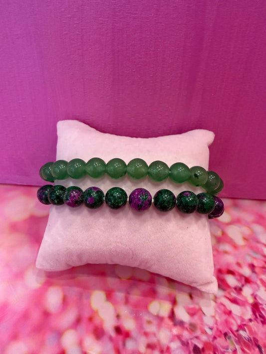 Granite and green adventurine gemstone bracelets