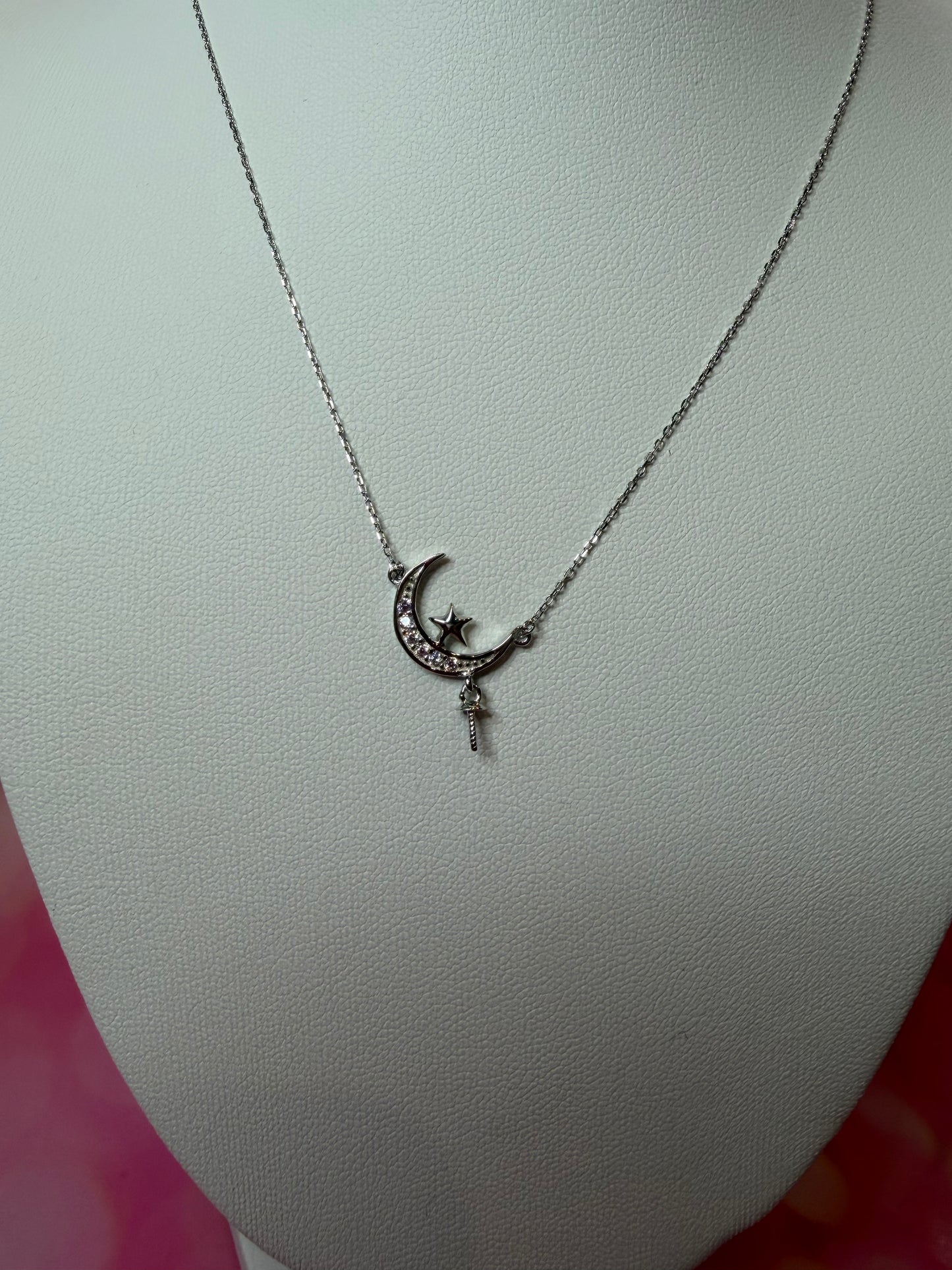 Sterling silver moon and star necklace