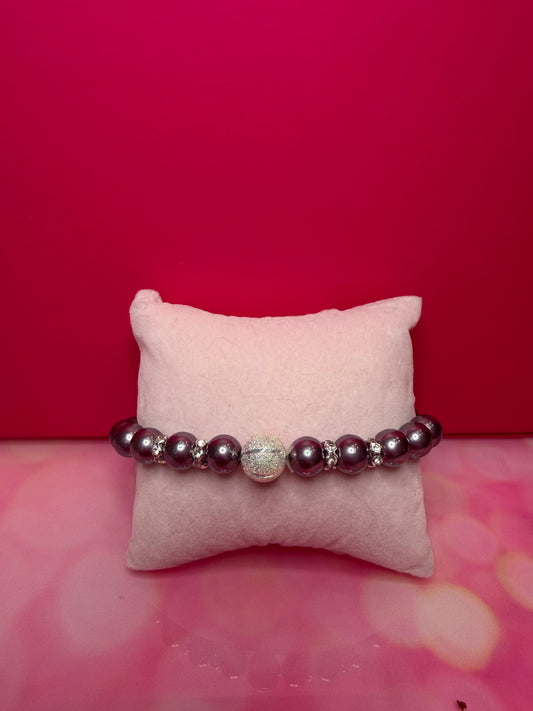 Purple round pearl stretch bracelet