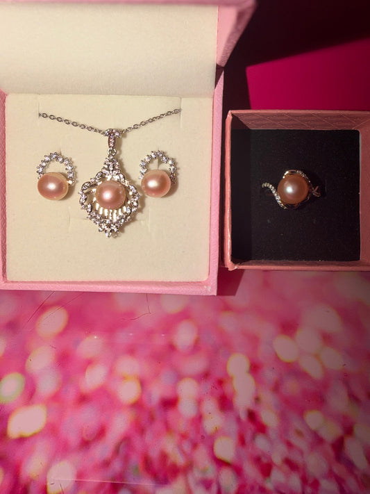 Silver plated earring, necklace and ring matching set