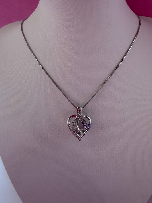 Sterling silver purple cz butterfly cage pendant
