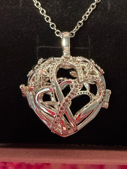 Plated Heart and Flowers Edison Cage Pendant