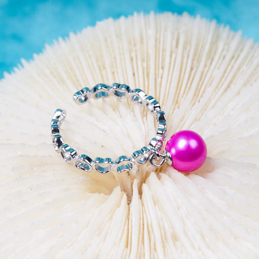 Sterling silver heart pearl dangle ring