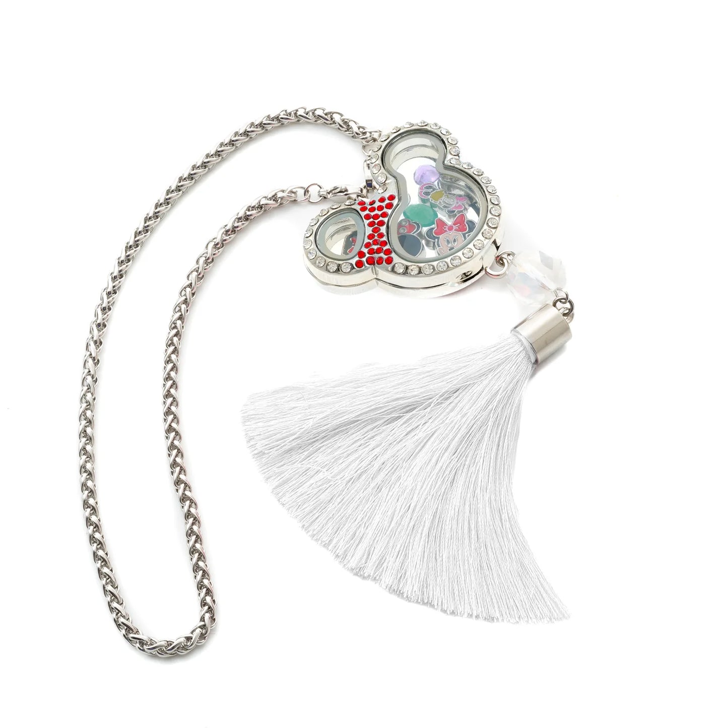 Mickey Mouse shaped car tassel glass locket in white