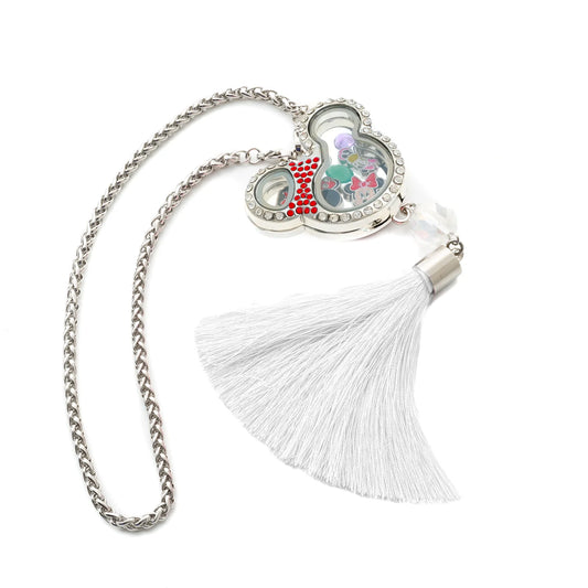 Mickey Mouse shaped car tassel glass locket in white
