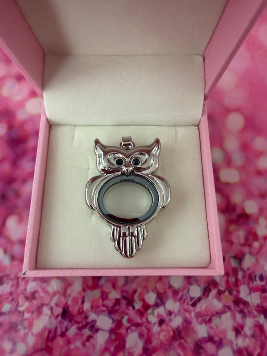 Owl glass locket keychain
