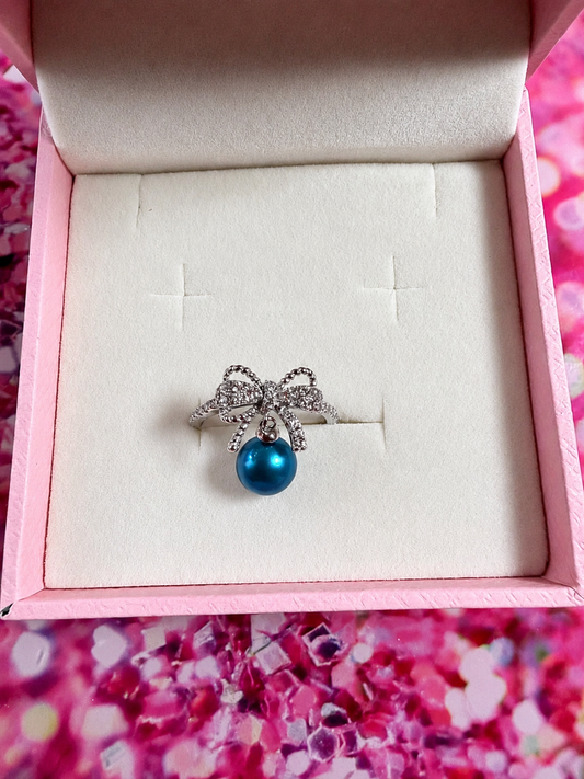 Sterling silver bow drop ring