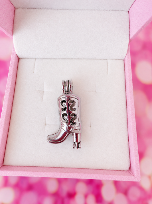 Plated cowgirl boot cage pendant