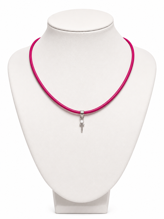 Pink wax choker with sterling silver bale