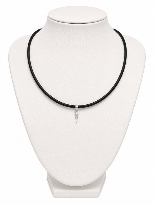 Black wax choker with sterling silver bale