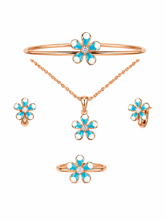 Children’s silver plated rose gold solid flower set