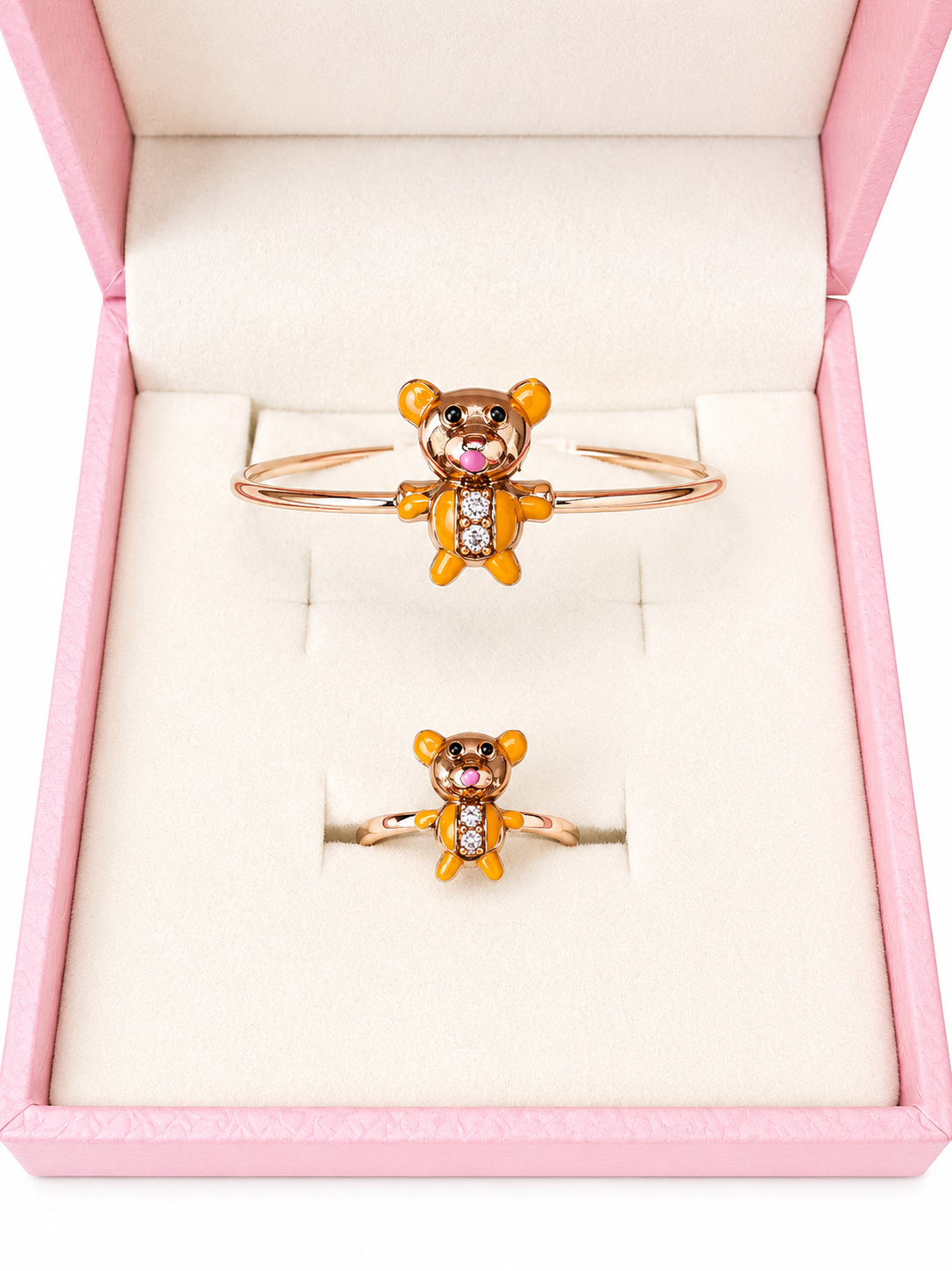 Children’s silver played gold cute mouse bangle and ring set