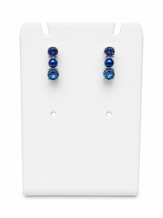 Sterling silver Annemarie earrings with dark blue petite pearls